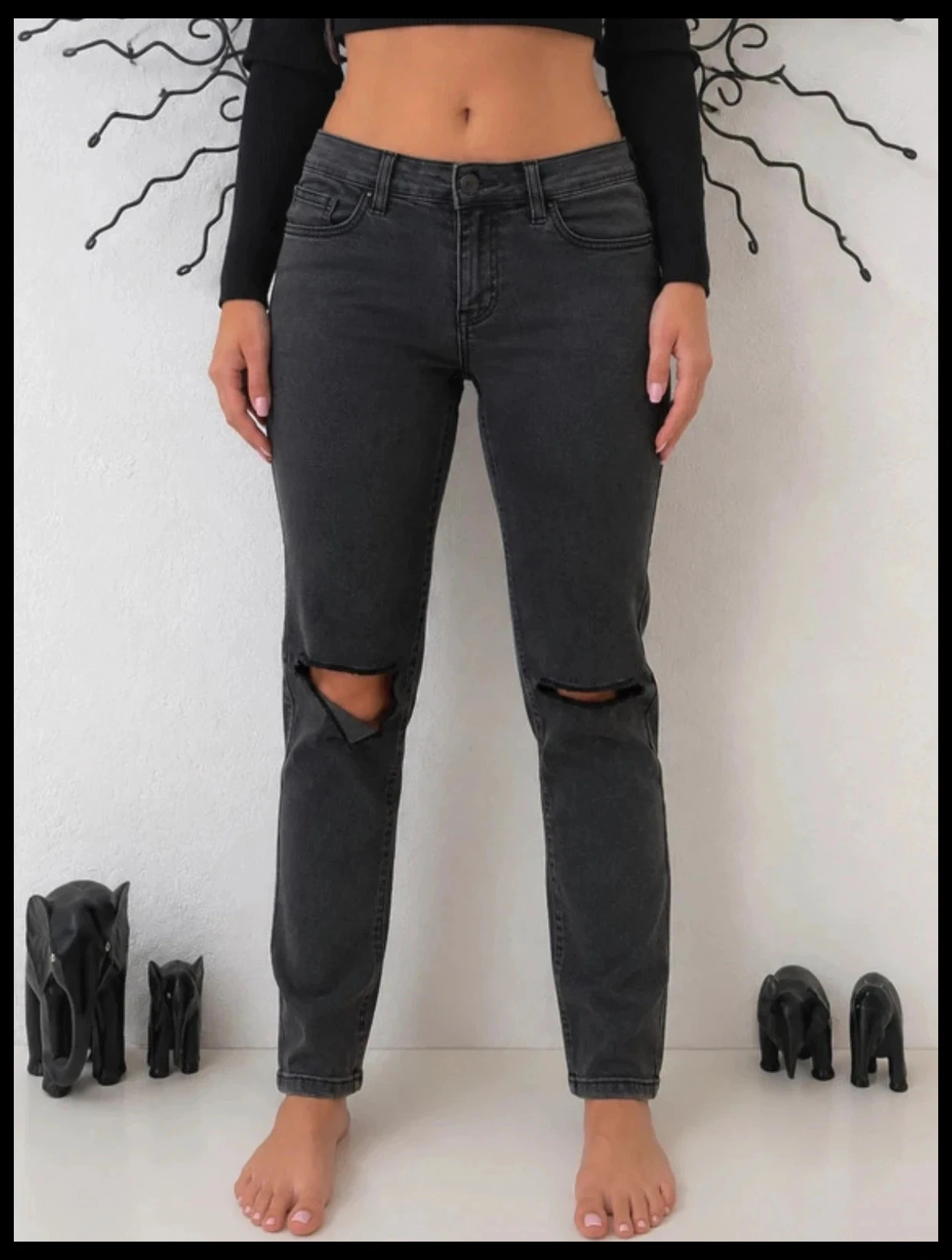Jean Skinny Jennyfer Cinza Antracite Rasgado - Tamanho 32 (XXS) – photo 9
